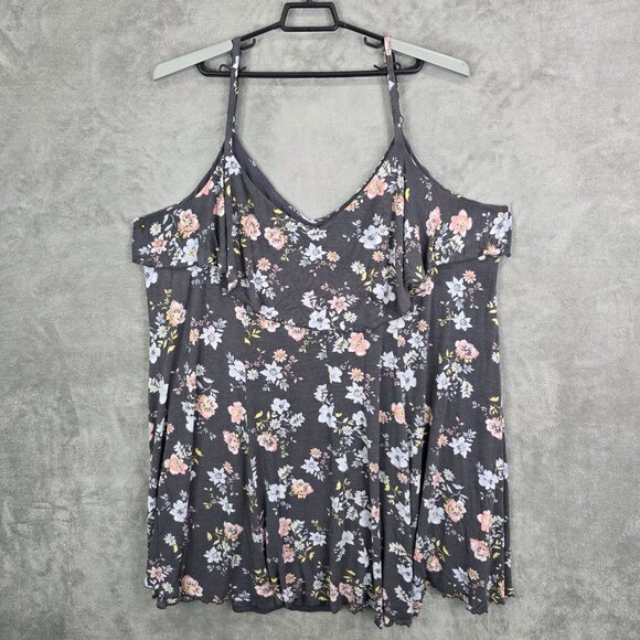 Womens TORRID Gray Floral Cami Tank Top Spaghetti Straps Rayon Plus Size 6 - Picture 2 of 9